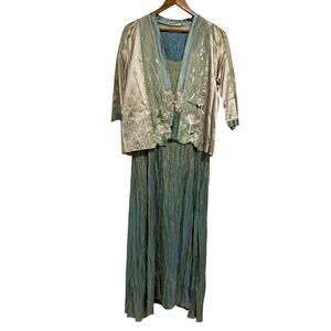 Lee Andersen 2 Pc Dress Jacket Set Womens S Embroidered Floral Silk Blend